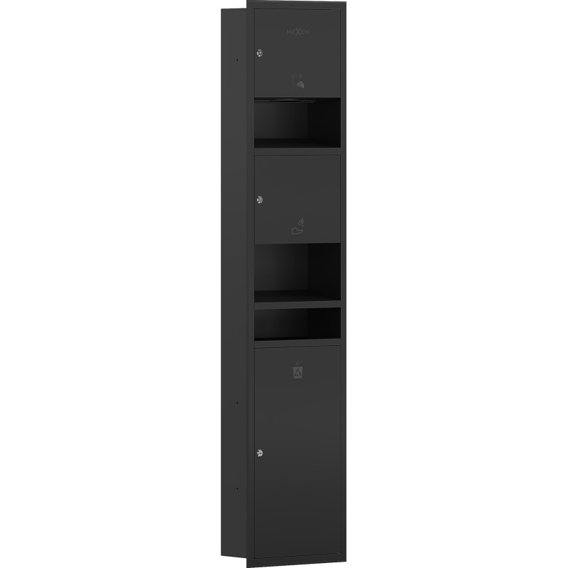 Mexen Linox recessed paper towel dispenser with hand dryer and bin, matte black - 70K001-70