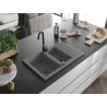 Mexen Gaspar granite sink 1.5-bowl with drainer and Telma kitchen tap, grey - 6507-71-670200-70-B