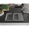 Mexen Gaspar 1.5-bowl granite kitchen sink with drainer and Telma kitchen faucet, gray - 6507-71-670200-70-B