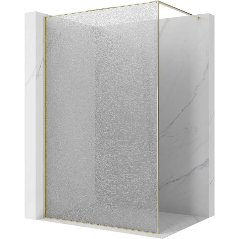 Mexen Kioto Walk-in Shower Wall 100 x 200 cm, Crackle Transparent 12 mm, Gold - 800-100-101-50-04-X