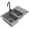 Mexen Gaspar 1.5-bowl granite kitchen sink with drainer and Telma kitchen faucet, gray - 6507-71-670200-70-B