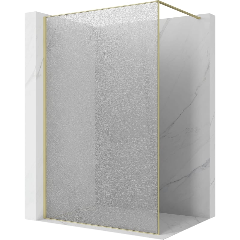 Mexen Kioto Walk-in Shower Wall 80 x 200 cm, Crackle Transparent 12 mm, Brushed Gold - 800-080-101-55-04-X