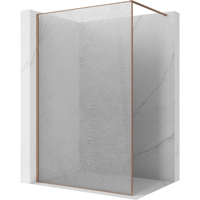 Mexen Kioto Walk-in Shower Wall 140 x 200 cm, Crackle Transparent 12 mm, Brushed Copper - 800-140-101-65-04-X