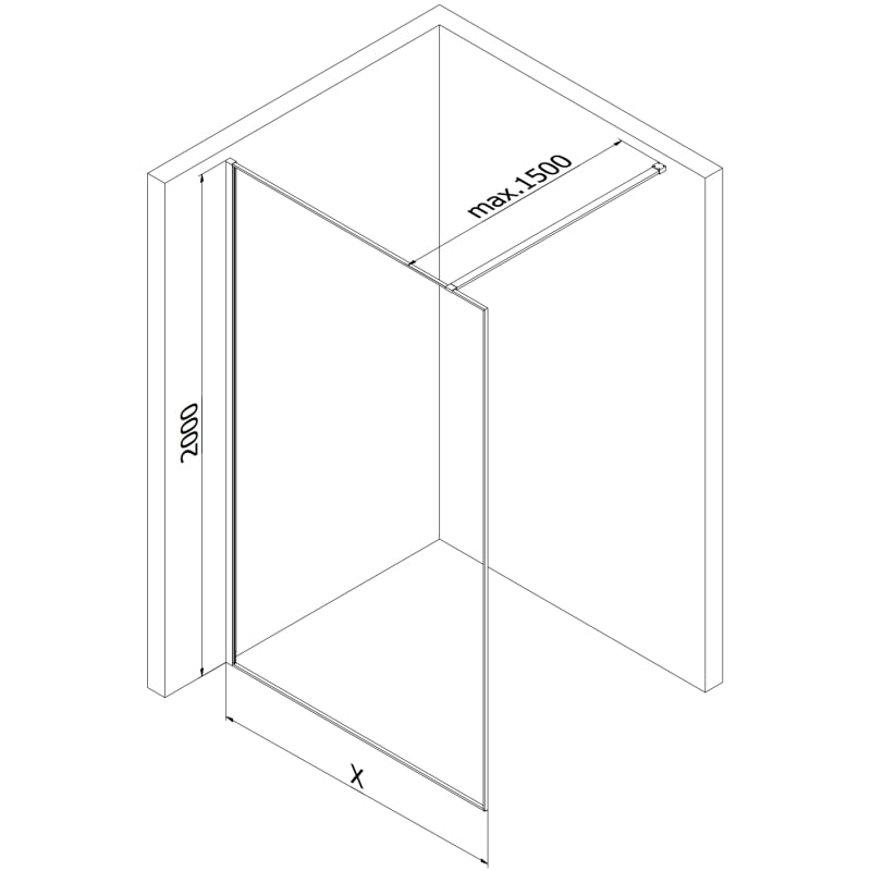 Mexen Kioto Walk-in Shower Wall 130 x 200 cm, Crackle Graphite 12 mm, Chrome - 800-130-101-01-44-X