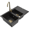 Mexen Gaspar 1.5-bowl granite sink with drainer and Telma kitchen tap, black/silver - 6507-73-670200-50