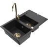 Mexen Gaspar granite sink 1.5-bowl with drainer and Telma kitchen faucet, black/silver - 6507-73-670200-50
