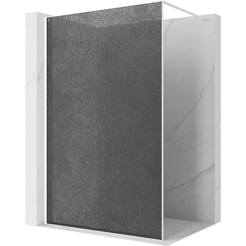 Mexen Kioto Walk-in Shower Wall 80 x 200 cm, Crackle Graphite 12 mm, White - 800-080-101-20-44-X