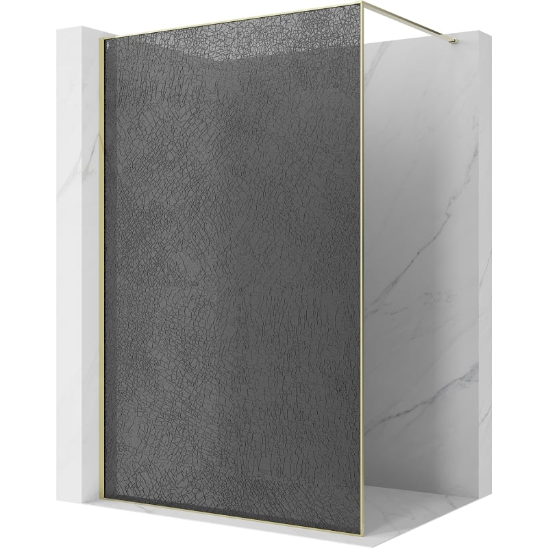Mexen Kioto Walk-in Shower Panel 90 x 200 cm, Crackle Graphite 12 mm, Gold - 800-090-101-50-44-X