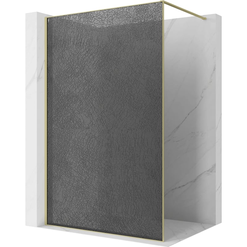 Mexen Kioto Walk-in Shower Wall 150 x 200 cm, Crackle Graphite 12 mm, Brushed Gold - 800-150-101-55-44-X