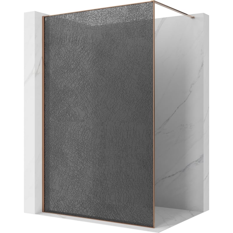Mexen Kioto Walk-in shower wall 110 x 200 cm, crackle graphite 12 mm, rose gold - 800-110-101-60-44-X
