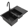 Mexen Gaspar 1.5-compartment granite sink with a drip tray and kitchen mixer tap Telma, Black/Silver - 6507-73-670200-70-B