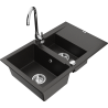Mexen Gaspar 1.5-bowl granite sink with drainer and Telma kitchen faucet, black/gold - 6507-75-670200-00