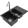 Mexen Gaspar granite sink 1.5-bowl with drainer and Telma kitchen faucet, black/gold - 6507-75-670200-00