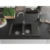 Mexen Gaspar 1.5-bowl granite sink with drainer and Telma kitchen faucet, black/gold - 6507-75-670200-00