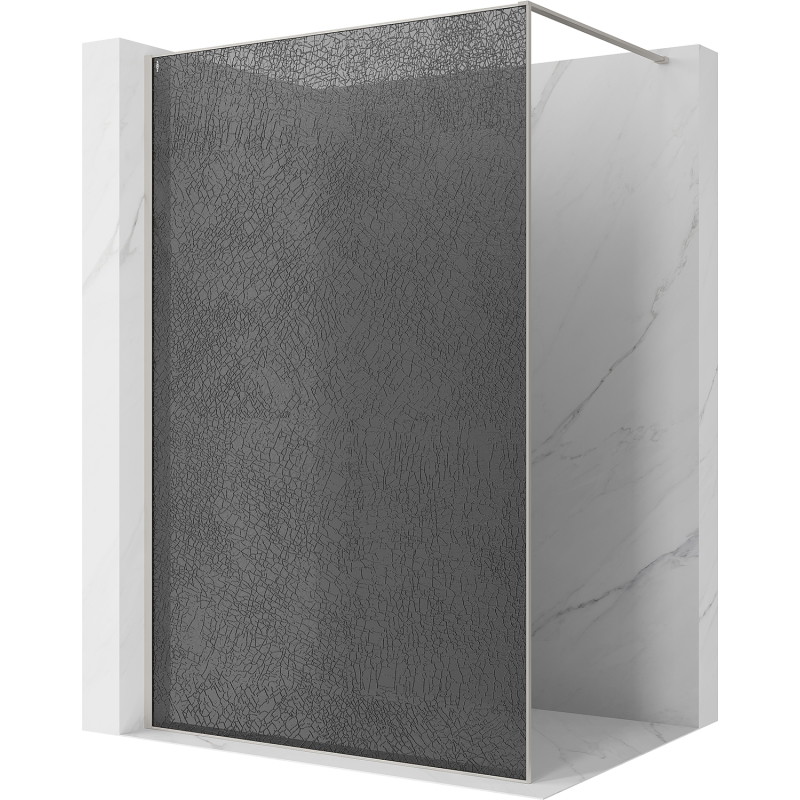Mexen Kioto Walk-in Shower Wall 130 x 200 cm, Graphite Crackle 12 mm, Brushed Nickel - 800-130-101-97-44-X
