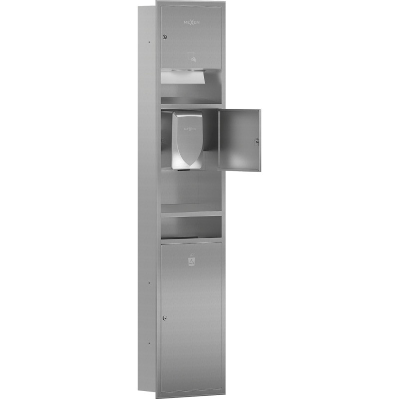 Mexen Linox recessed paper towel dispenser with hand dryer and bin, inox - 70K001-01