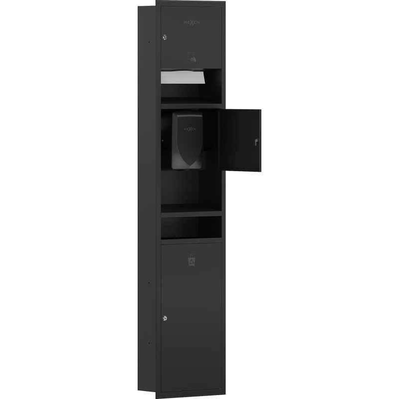 Mexen Linox recessed paper towel dispenser with hand dryer and bin, matte black - 70K001-70