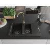 Mexen Gaspar 1.5-bowl granite sink with drainer and Telma kitchen faucet, black/gold - 6507-75-670200-50-B