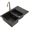 Mexen Gaspar 1.5-compartment granite sink with a drip tray and kitchen mixer tap Telma, Black/Gold - 6507-75-670200-50-B