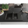 Mexen Gaspar granite sink 1.5-compartment with drainer and Telma kitchen faucet, black/gold - 6507-75-670200-70-B