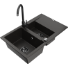 Mexen Gaspar 1.5-bowl granite sink with drainer and Telma kitchen faucet, black/gold - 6507-75-670200-70-B