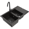 Mexen Gaspar granite sink 1.5-compartment with drainer and Telma kitchen faucet, black/gold - 6507-75-670200-70-B