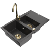 Mexen Gaspar granite sink 1.5-bowl with drainer and Telma kitchen faucet, black speckled - 6507-76-670200-50