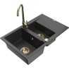 Mexen Gaspar granite sink 1.5-bowl with drainer and Telma kitchen mixer tap, black speckled - 6507-76-670200-50