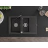 Mexen Gaspar 1.5-bowl granite sink with drainer and Telma kitchen faucet, black speckled - 6507-76-670200-70