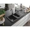 Mexen Gaspar granite sink 1.5-bowl with drainer and Telma kitchen tap, black speckled - 6507-76-670200-70