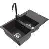 Mexen Gaspar 1.5-bowl granite sink with drainer and Telma kitchen faucet, speckled black - 6507-76-670200-70