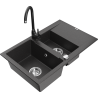 Mexen Gaspar granite sink 1.5-bowl with drainer and Telma kitchen tap, black speckled - 6507-76-670200-70