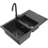 Mexen Gaspar 1.5-compartment granite sink with a drip tray and kitchen mixer tap Telma, spotted black - 6507-76-670200-70-B