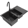 Mexen Gaspar granite kitchen sink 1.5-bowl with drainer and Telma kitchen faucet, black speckled - 6507-76-670200-70-B