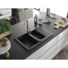 Mexen Gaspar 1.5-bowl granite sink with a drainer and Telma kitchen faucet, black - 6507-77-670200-50-B