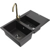 Mexen Gaspar 1.5-bowl granite sink with a drainer and Telma kitchen faucet, black - 6507-77-670200-50-B