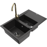 Mexen Gaspar 1.5-compartment granite sink with a drip tray and kitchen mixer tap Telma, Black - 6507-77-670200-50-B