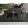 Mexen Gaspar 1.5-bowl granite sink with a drainer and Telma kitchen faucet, black - 6507-77-670200-50-B