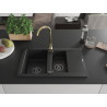 Mexen Gaspar 1.5-bowl granite sink with drainer and Telma kitchen faucet, black - 6507-77-670200-50-B