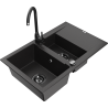 Mexen Gaspar 1.5-compartment granite sink with a drip tray and kitchen mixer tap Telma, Black - 6507-77-670200-70-B