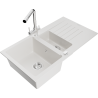Mexen Matias granite sink 1.5-bowl with drainer and Duero kitchen faucet, white - 6502-20-671600-00