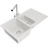 Mexen Matias granite sink 1.5-bowl with drainer and kitchen faucet Duero, white - 6502-20-671600-00