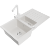 Mexen Matias 1.5-bowl granite kitchen sink with drainer and Duero tap, white - 6502-20-671600-20