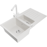 Mexen Matias granite sink 1.5-bowl with drainer and Duero kitchen faucet, white - 6502-20-671600-20