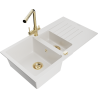 Mexen Matias 1.5-compartment granite sink with a drip tray and kitchen mixer tap Duero, White - 6502-20-671600-50