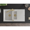 Mexen Matias granite sink 1.5-bowl with drainer and Duero kitchen faucet, white - 6502-20-671600-50