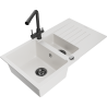 Mexen Matias granite kitchen sink 1.5-bowl with drainer and Duero kitchen faucet, white - 6502-20-671600-70