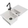 Mexen Matias granite sink 1.5-bowl with drainer and Duero kitchen faucet, white - 6502-20-671600-70