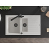 Mexen Matias granite kitchen sink 1.5-bowl with drainer and Duero kitchen faucet, white - 6502-20-671600-70