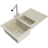 Mexen Matias 1.5-compartment granite sink with a drip tray and kitchen mixer tap Duero, Beige - 6502-69-671600-00